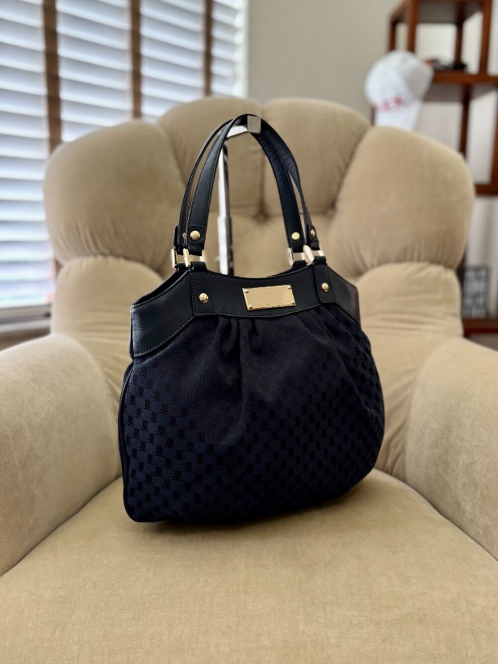 VTG Auth LANVIN PARIS Iconic Monogram Canvas & Leather Ruched Satchel Bag - Picture 2 of 9